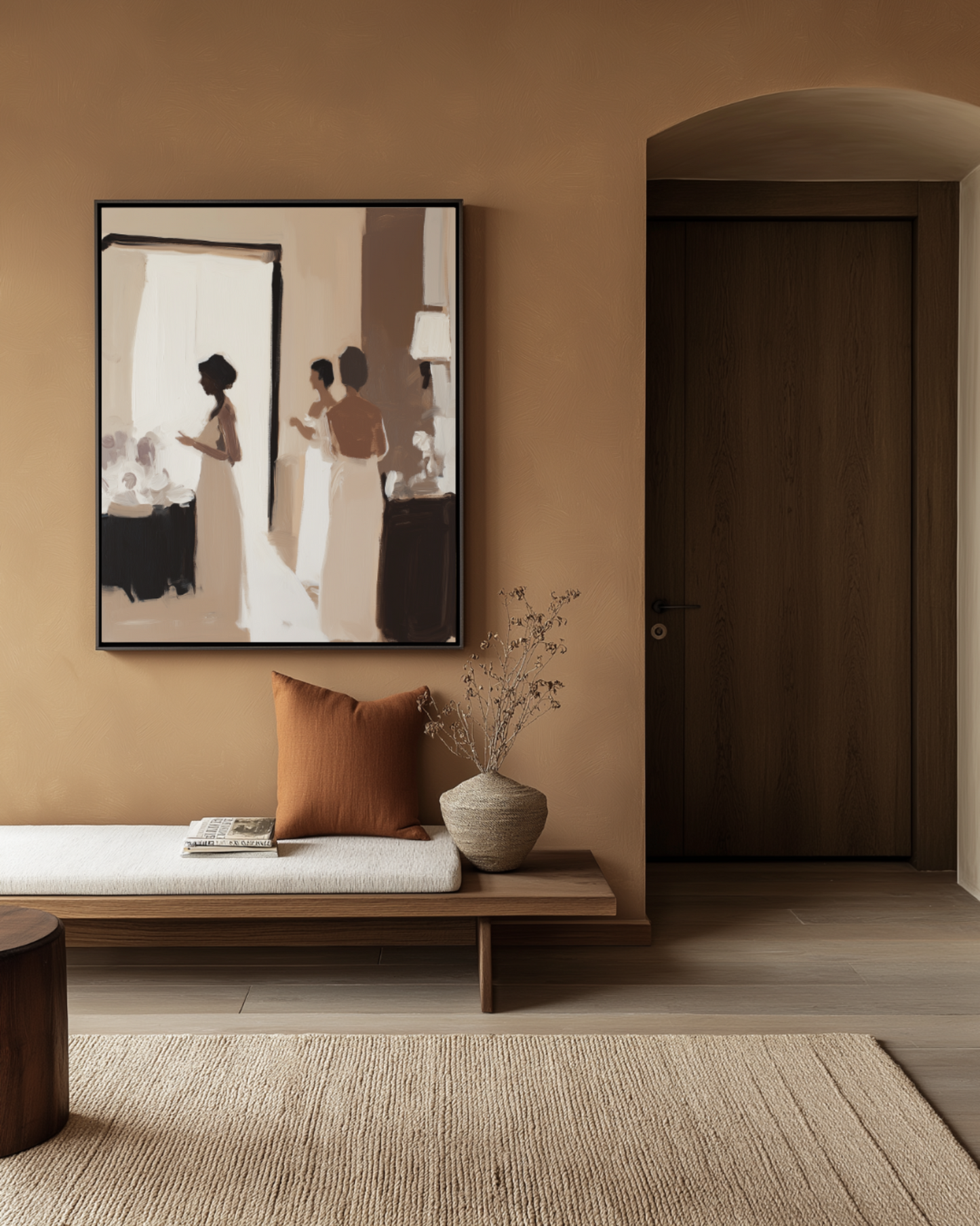 beige oil painting and terracotta walls