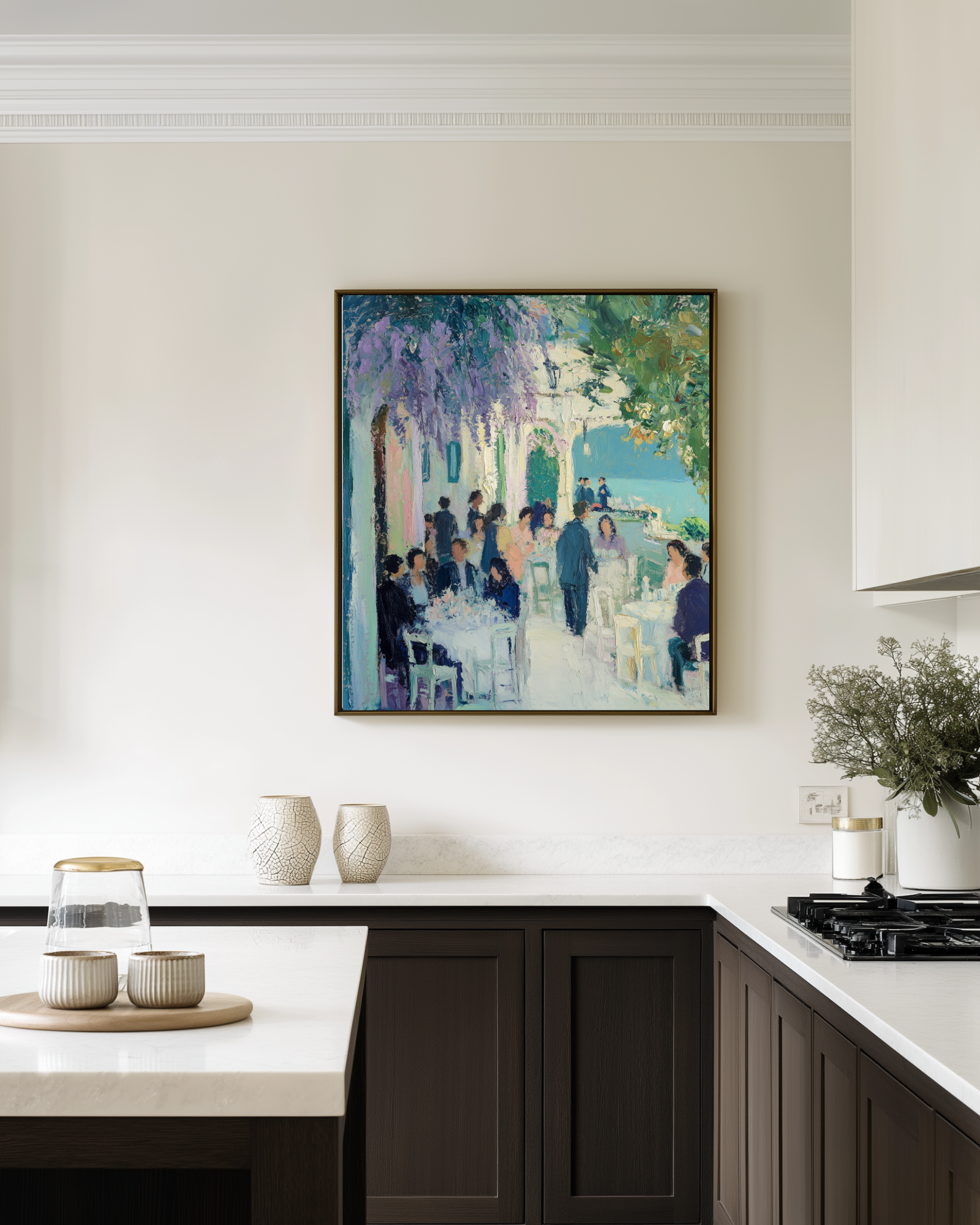 danish kitchen with acrylic mediterranean style painting