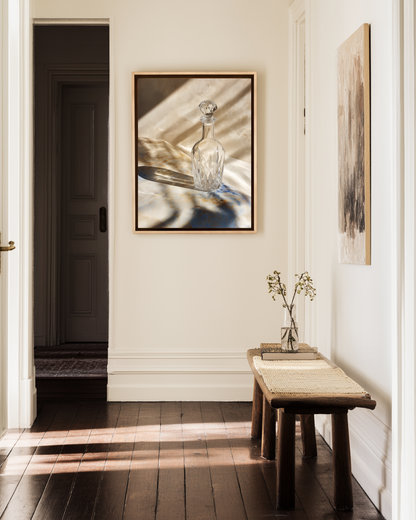minimalist photography poster of a glass carafe in Swedish home