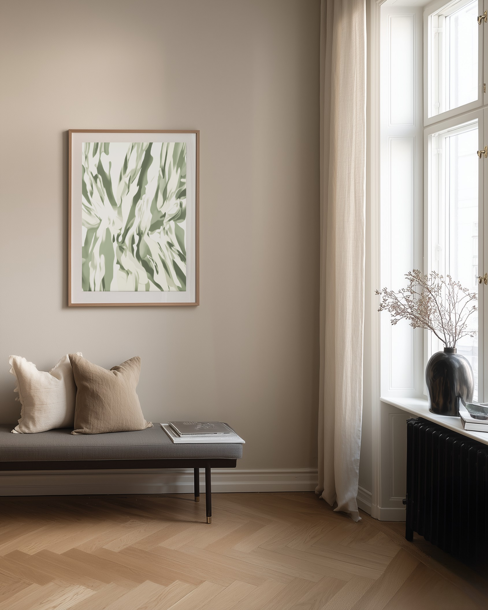 modern abstract sage green framed poster