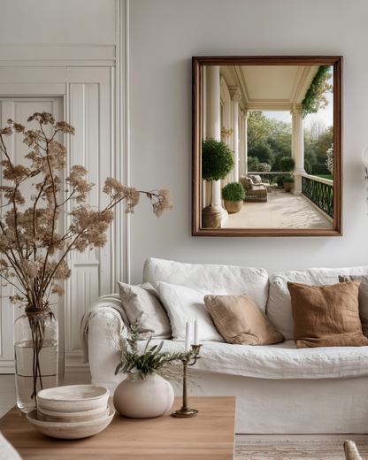 neutral toned living room with luxury photo wall art