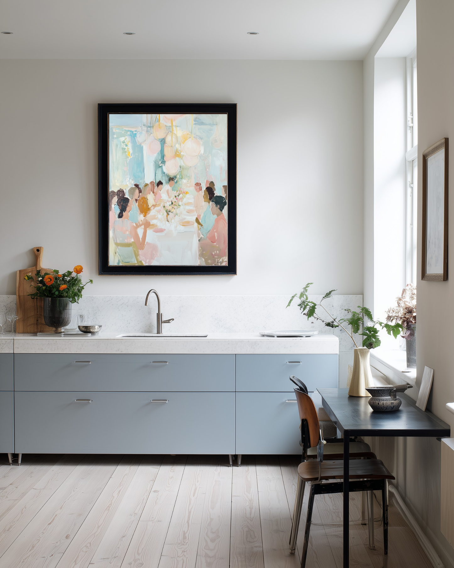pastel painting in danish modern kitchen